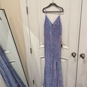 NEW Stacees Velvet Sparkling Purple Sequin Bodycon Slit Dress